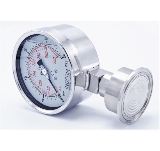 Stainless Steel Pressure Gauge, Dial 100 mm, Sanitary Diaphragm CLAMP DIN 32676 (64 mm) | 0-25 bar