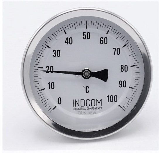 All-stainless steel bimetal thermometer with immersion shaft, threaded | 0-100 ℃ (1/2”) 100 mm