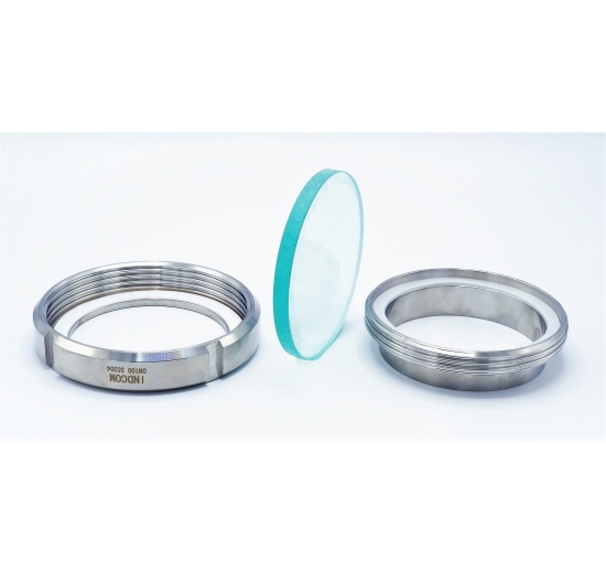 Union sight glass, welded, for observing the interior of closed containers