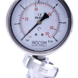 Stainless steel manometer with separating membrane, union DIN 11851, dial 100 mm, Nut DN40 0-6 bar