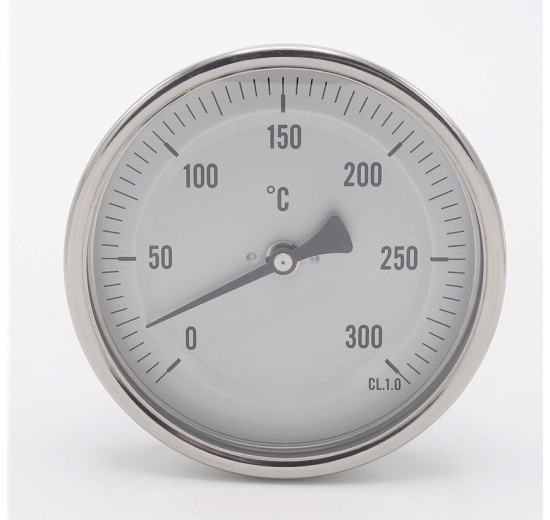 All-stainless steel bimetal thermometer with immersion shaft in well | 0-300 ℃, 200 mm
