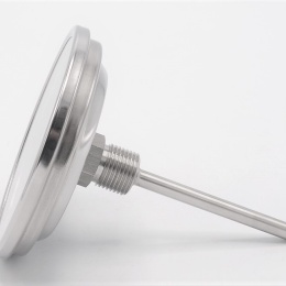 All-stainless steel bimetal thermometer with immersion shaft, threaded