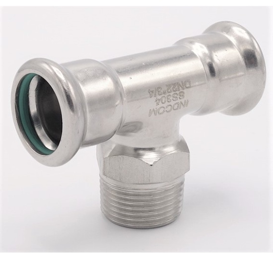 T-kus, lisovací F/M(závit vnější)/F 22_3/4"_22, nerezová ocel