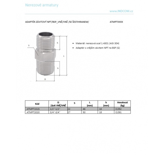 Adaptér závitový NPT/G_VNĚ/VNĚ