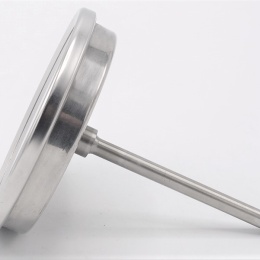 All-stainless steel bimetal thermometer with immersion shaft in well