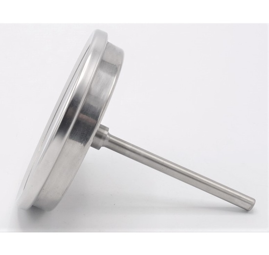 All-stainless steel bimetal thermometer with immersion shaft in well