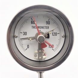 All-stainless steel bimetal thermometer with electrical contacts