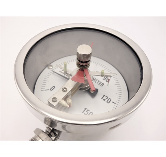 All-stainless steel bimetal thermometer with electrical contacts