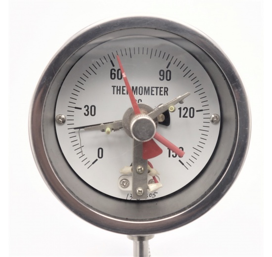 All-stainless steel bimetal thermometer with electrical contacts