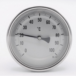 All-stainless steel bimetal thermometer with immersion shaft in well | 0-100 ℃, 200 mm