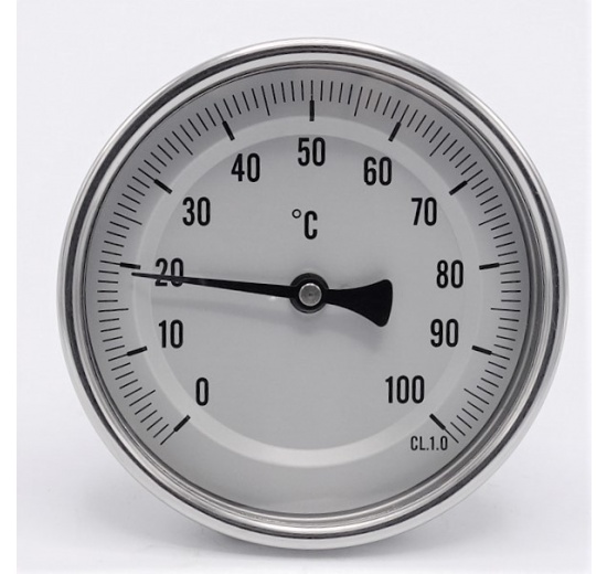 All-stainless steel bimetal thermometer with immersion shaft in well | 0-100 ℃, 100 mm