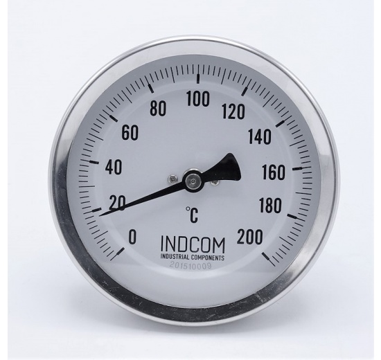 All-stainless steel bimetal thermometer with immersion shaft in well | 0-200 ℃, 100 mm