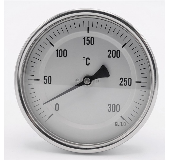 All-stainless steel bimetal thermometer with immersion shaft in well | 0-300 ℃, 150 mm