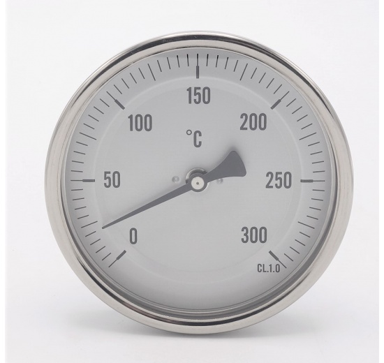 All-stainless steel bimetal thermometer with immersion shaft in well | 0-300 ℃, 200 mm