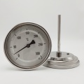 All-stainless steel bimetal thermometer with immersion shaft in well 100 mm