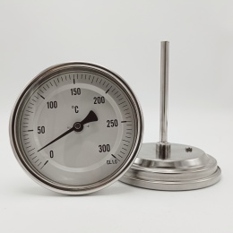 All-stainless steel bimetal thermometer with immersion shaft in well 100 mm