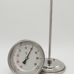 All-stainless steel bimetal thermometer with immersion shaft in well 200 mm