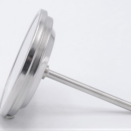 All-stainless steel bimetal thermometer with immersion shaft in well
