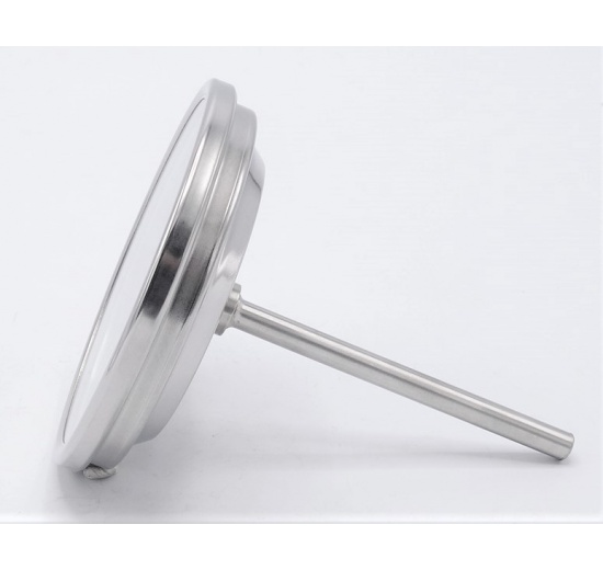 All-stainless steel bimetal thermometer with immersion shaft in well