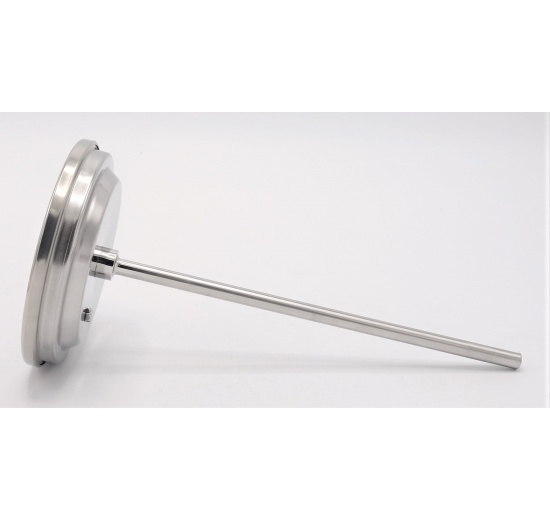 All-stainless steel bimetal thermometer with immersion shaft in well