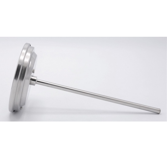All-stainless steel bimetal thermometer with immersion shaft in well