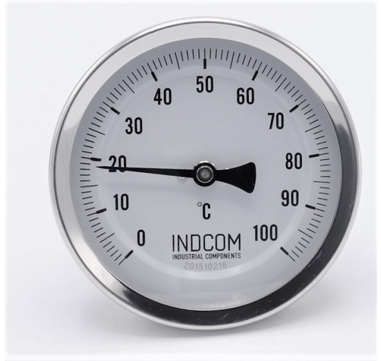 All-stainless steel bimetal thermometer with immersion shaft, threaded | 0-100 ℃ (1/2”) 100 mm