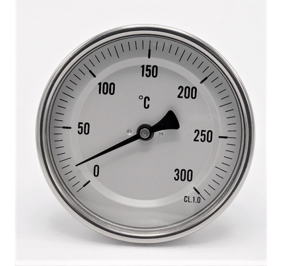 All-stainless steel bimetal thermometer with immersion shaft, threaded | 0-300 ℃ (1/2”) 100 mm