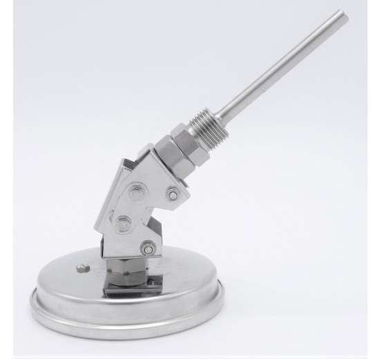 All-stainless steel bimetal thermometer with immersion shaft, threaded - angle connection