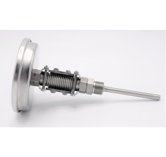 All-stainless steel bimetal thermometer with immersion shaft, threaded - angle connection