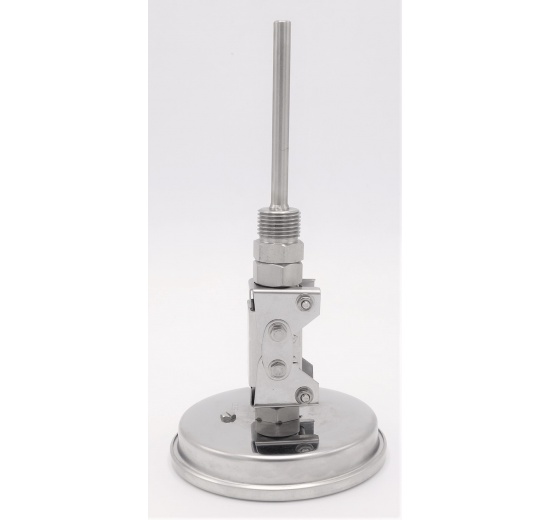 All-stainless steel bimetal thermometer with immersion shaft, threaded - angle connection