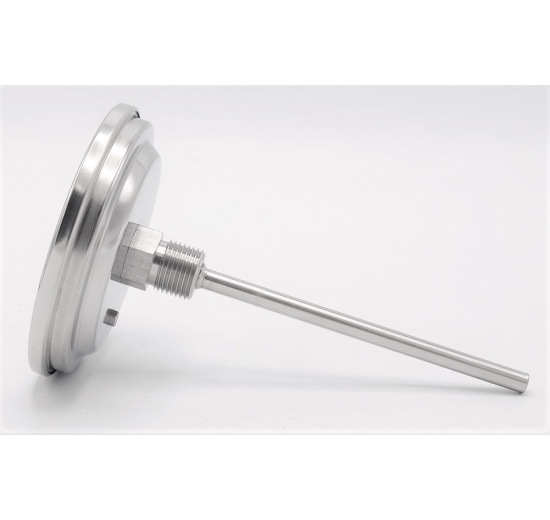 All-stainless steel bimetal thermometer with immersion shaft, threaded