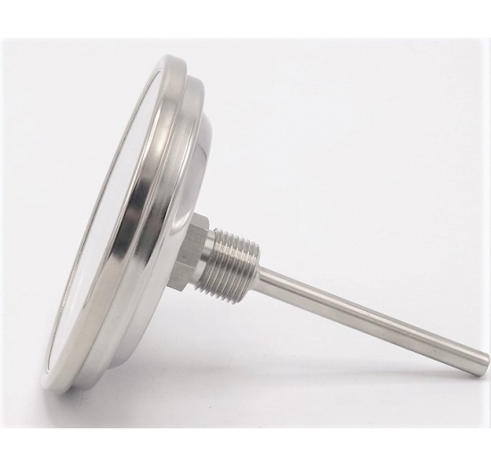 All-stainless steel bimetal thermometer with immersion shaft, threaded