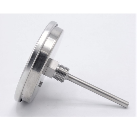 All-stainless steel bimetal thermometer with immersion shaft, threaded
