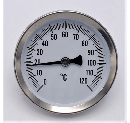 All-stainless steel bimetallic thermometer with immersion shaft