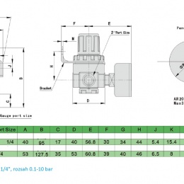 AR3000-02-G1/4  air pressure regulator - dimensions