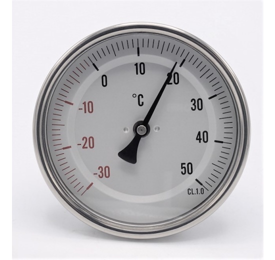 All-stainless steel bimetal thermometer with immersion shaft, threaded | -30/50 ℃ (1/2”) 100 mm