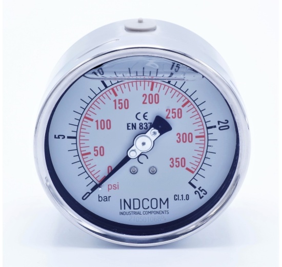 Stainless steel pressure gauges - the back (axial) connection, dial 100 mm  0 - 25 bar (1/2")