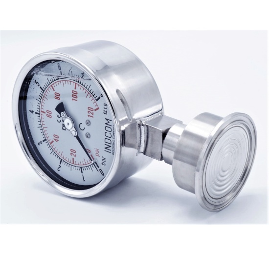 Stainless Steel Pressure Gauge, Dial 100 mm, Sanitary Diaphragm CLAMP DIN 32676 (64 mm) | 0-2,5 bar