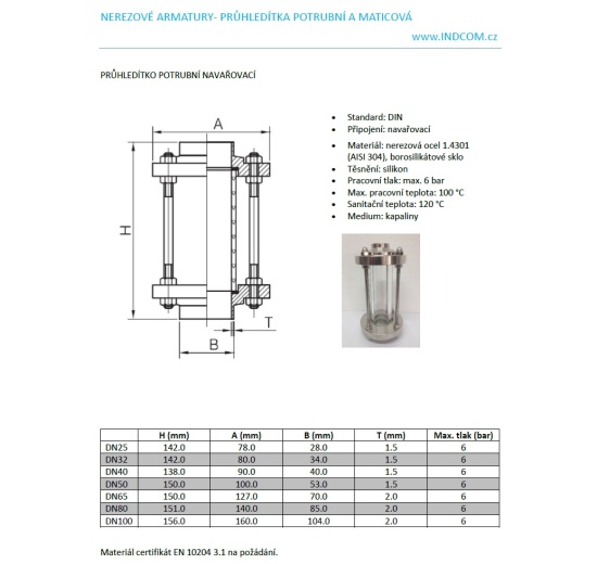 Data sheet Straight sight glass, welded type S-S | DN40 (40x1.5mm)