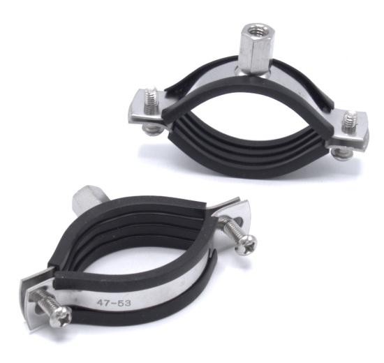 Pipe Clamp with Rubber EPDM, two screw, stainless steel DIN 1.4301, M8_ 47-63 mm