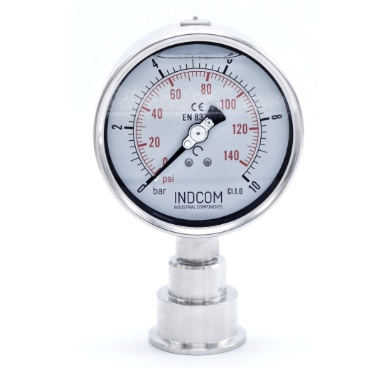 Stainless Steel Pressure Gauge, Dial 100 mm, With A Sanitary Diaphragm CLAMP DIN32676 (50.5 mm)