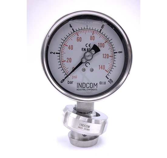 Stainless steel manometer with a sanitary diaphragm DIN 11851, dial 100 mm | nut DN25