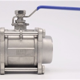 Stainless steel ball valve with full bore, three- pieced, welded 2"