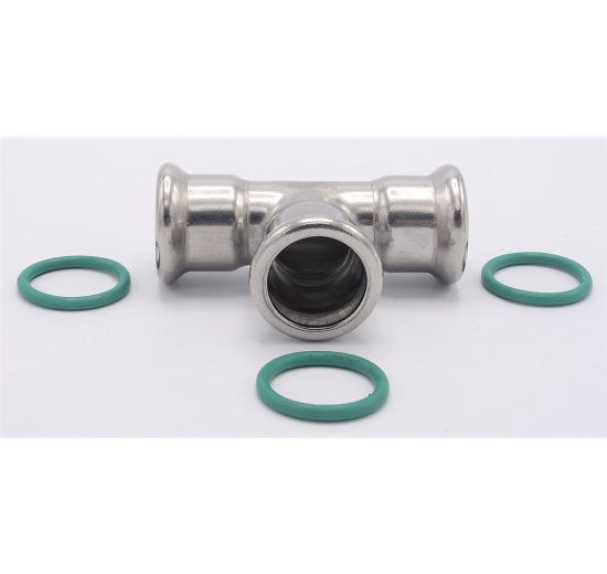 T Piece, Press Fittings, F/F/F 22 mm, stainless steel