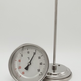 All-stainless steel bimetal thermometer with immersion shaft in well 200 mm
