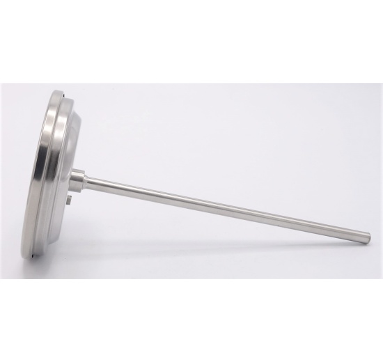 All-stainless steel bimetal thermometer with immersion shaft in well