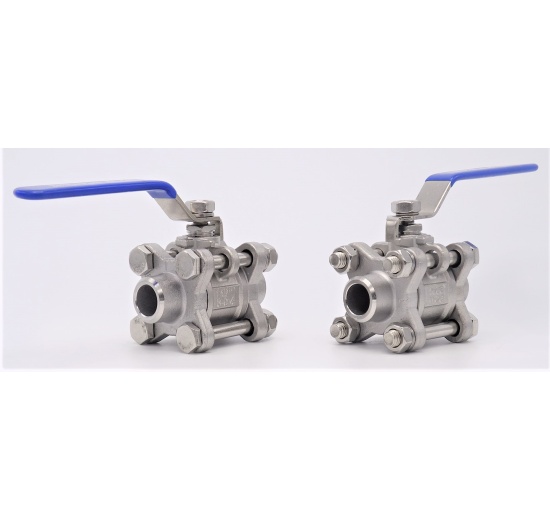 Stainless steel ball valve with full bore, three pieced, welded DN15 (22x4mm)