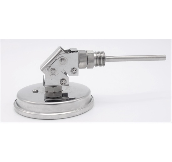 All-stainless steel bimetal thermometer with immersion shaft, threaded - angle connection