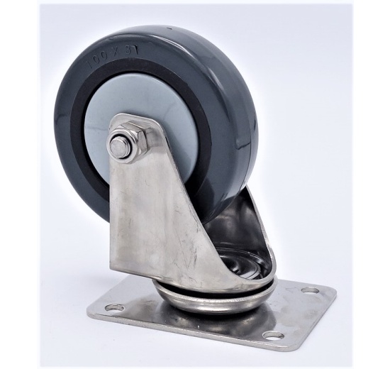 Transport casters, swivel, stainless steel, diameter 100mm
