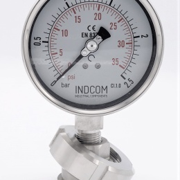 Stainless steel manometer with separating membrane, union DIN 11851, dial 100 mm, Nut DN32 0-2,5 bar